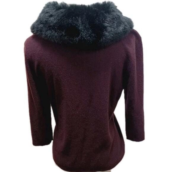 KATHY IRELAND Vintage Women's med Burgundy faux fur collar 90s - Picture 2 of 7